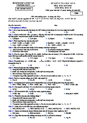 Đề kiểm tra học kỳ II môn Hóa học Lớp 10 - Đề chẵn - Năm học 2019-2020